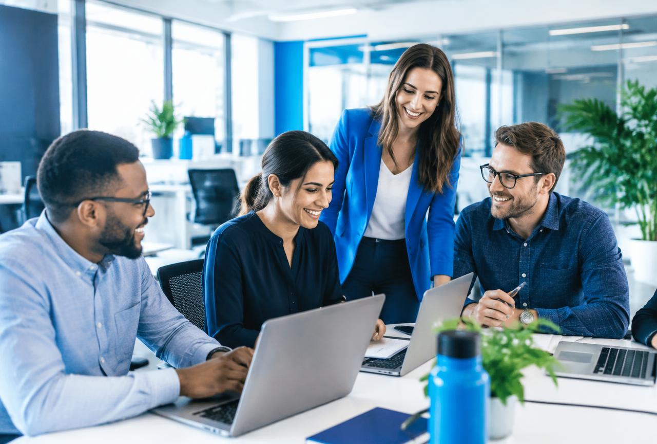 Vertriebsteam bei der Zusammenarbeit im Büro